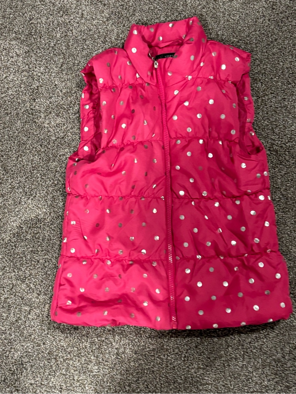 One Step Ahead Hot Pink Metallic Polka Dot Puffer Vest